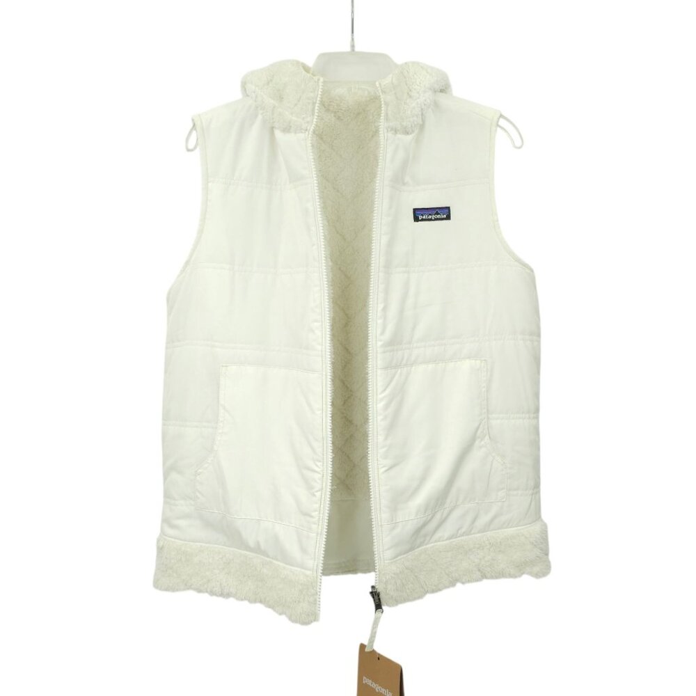 Patagonia Los Gatos Vest Hooded White Size L Reversible Fleece Zip Pockets New - Picture 3 of 16